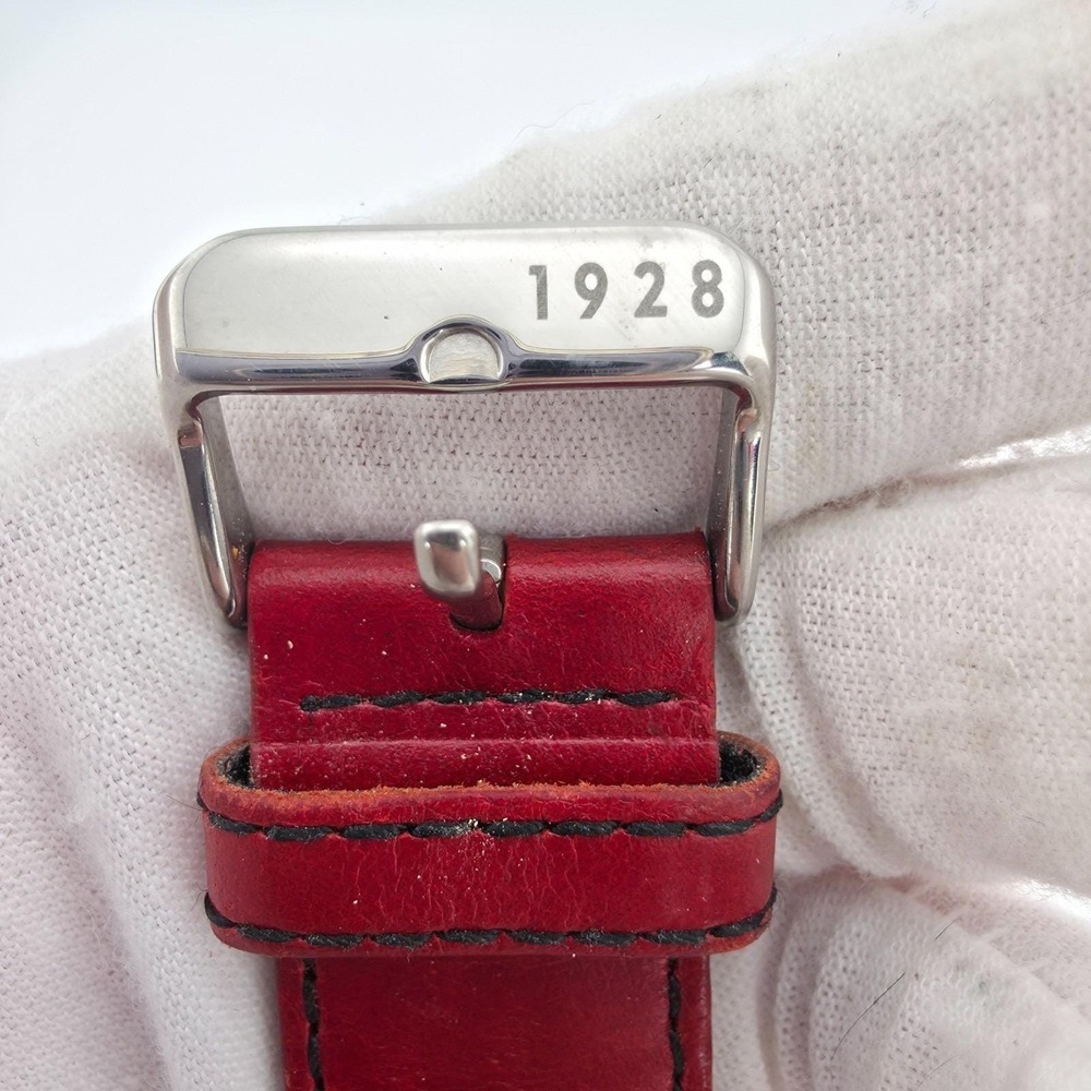 DISNEY 'American Cheese' Watch Mickey Mouse Red Leather‎ Silver Tone 44mm 8.5" - Picture 10 of 15